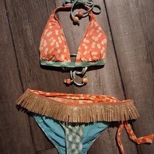 Coco Rave Hawaiian Skirted Bikini swimsuit Small RARE!